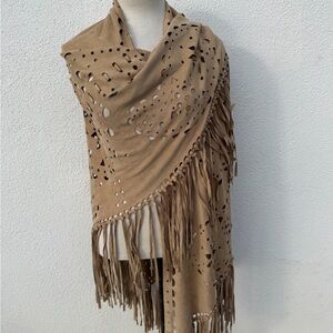 Boho - Western Tan Fringed Cutout Shawl